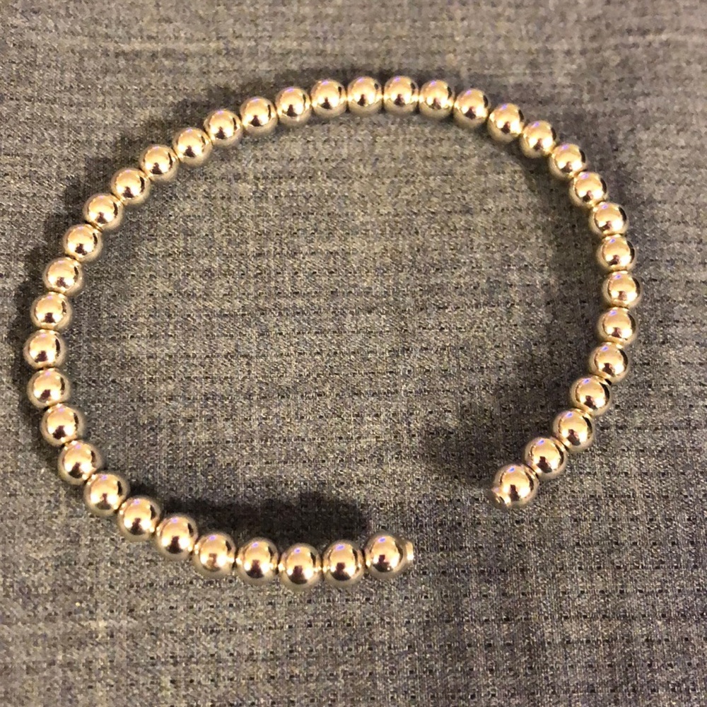 Silver bead cuff bracelet that stretches open